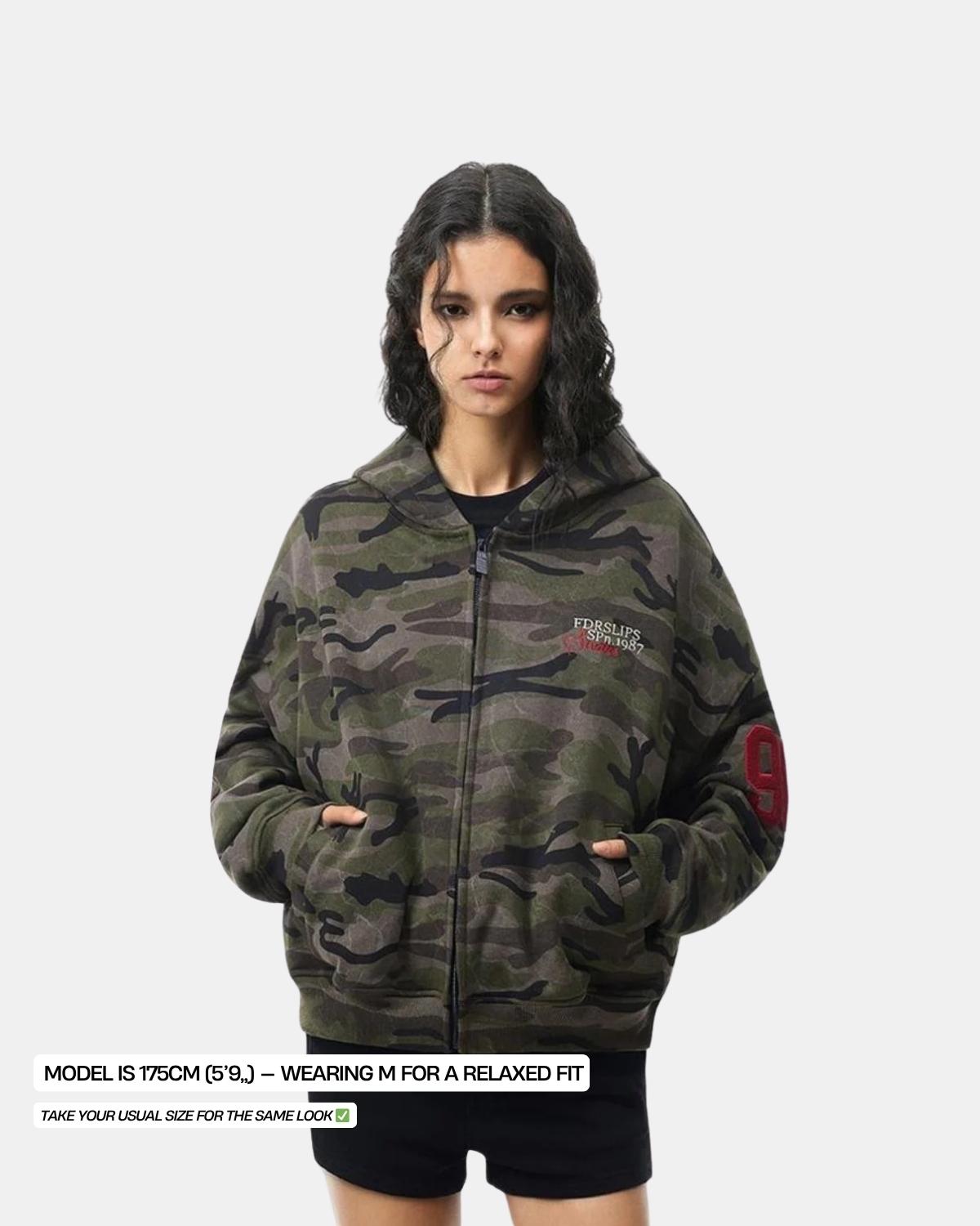 Jaqueta Moletom Camuflada Moya Cloudfeel: Zíper, Leve, Macia, Confortável e Relaxada